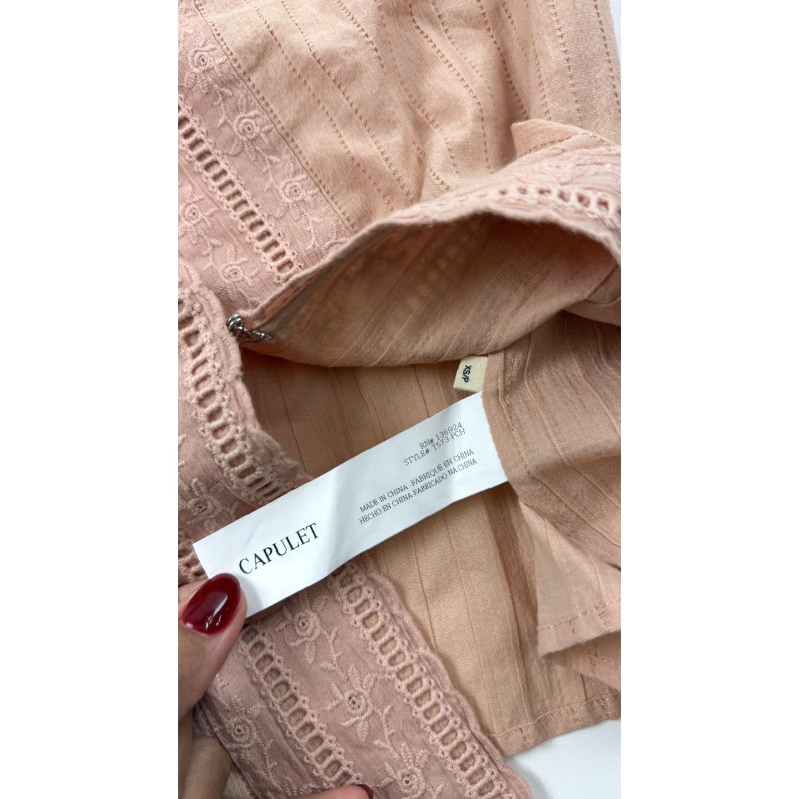 Vintage Capulet Tank Top Womens XS Peach Lace Eyelet Embroidered Camisole ST573-PCH Size XS / US 0-2 / IT 36-38 - 7 Thumbnail