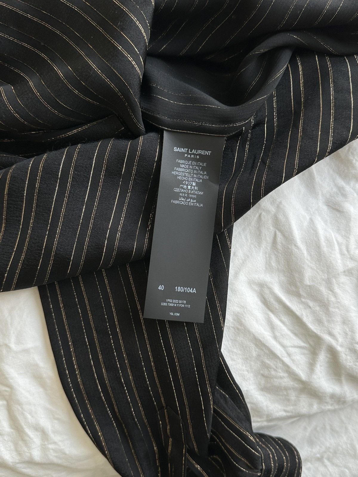 Saint Laurent Paris Black & Gold Silk Shirt with Lavallière Tie Size 40 Size US M / EU 48-50 / 2 - 11 Thumbnail