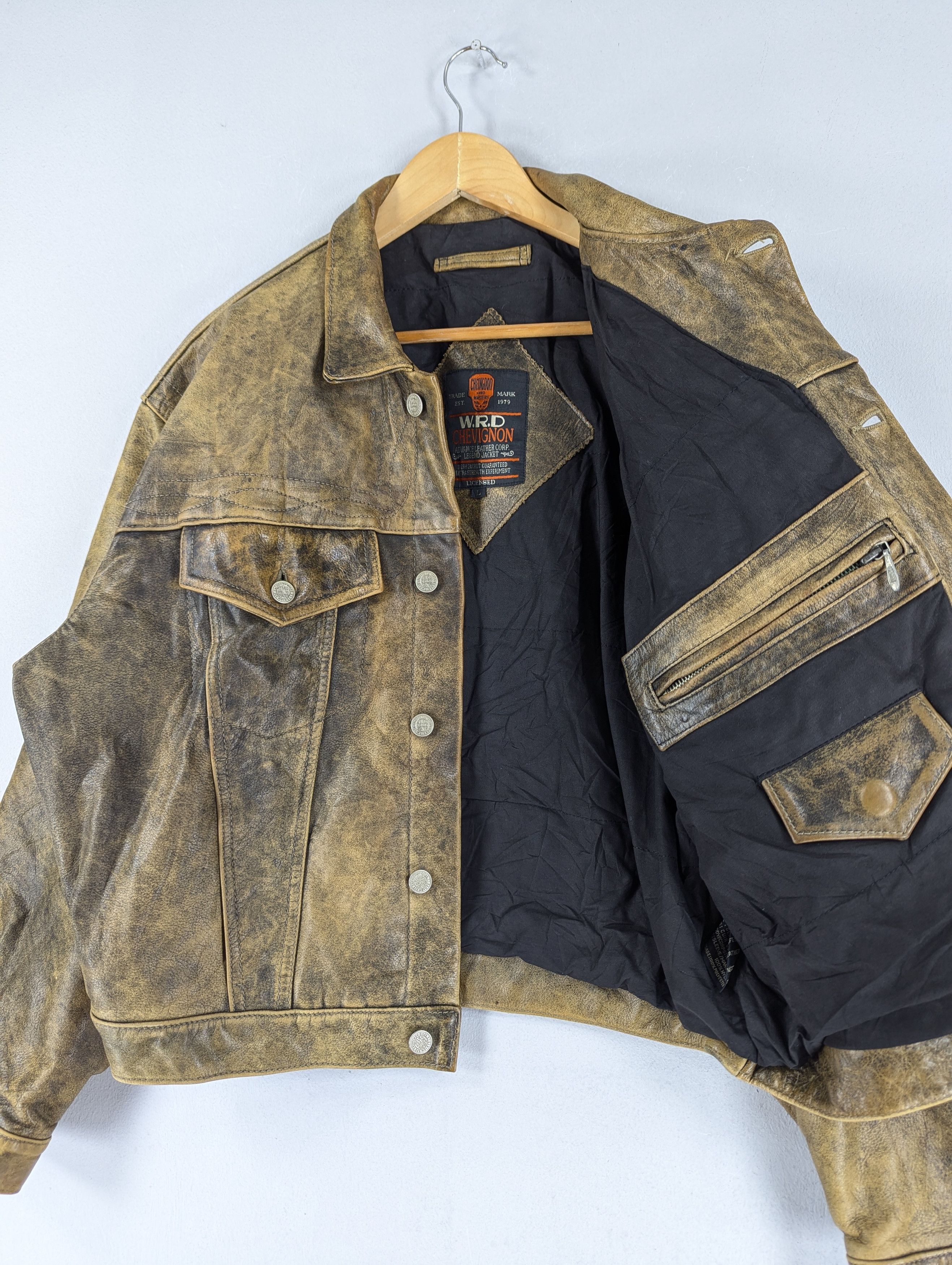 Chevignon Vintage 80s W.R.D Chevignon Patina Distressed Leather Jacket Size US L / EU 52-54 / 3 - 12 Thumbnail