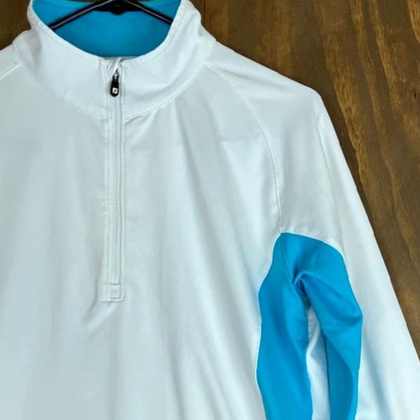 Footjoy FootJoy Womens Jacket White Blue Mid Layer 1/4 Zip Stretch Medium Jacket Womens Adult M White Blue 1/4 Zip Casual Travel Workwear Golf Outdoors Size M / US 6-8 / IT 42-44 - 5 Thumbnail