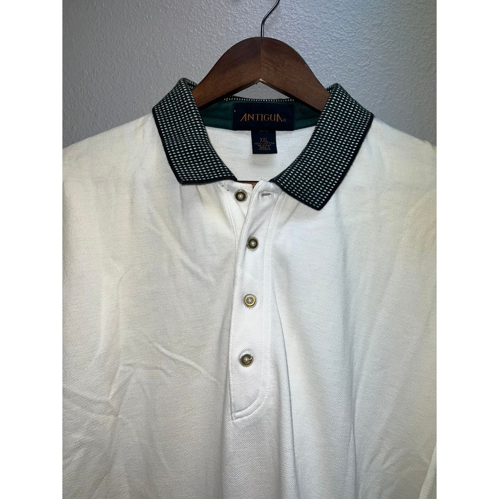 Antigua Vintage Antigua Polo Shirt White Green Checkered Sleeves 2X Size US XXL / EU 58 / 5 - 2 Thumbnail