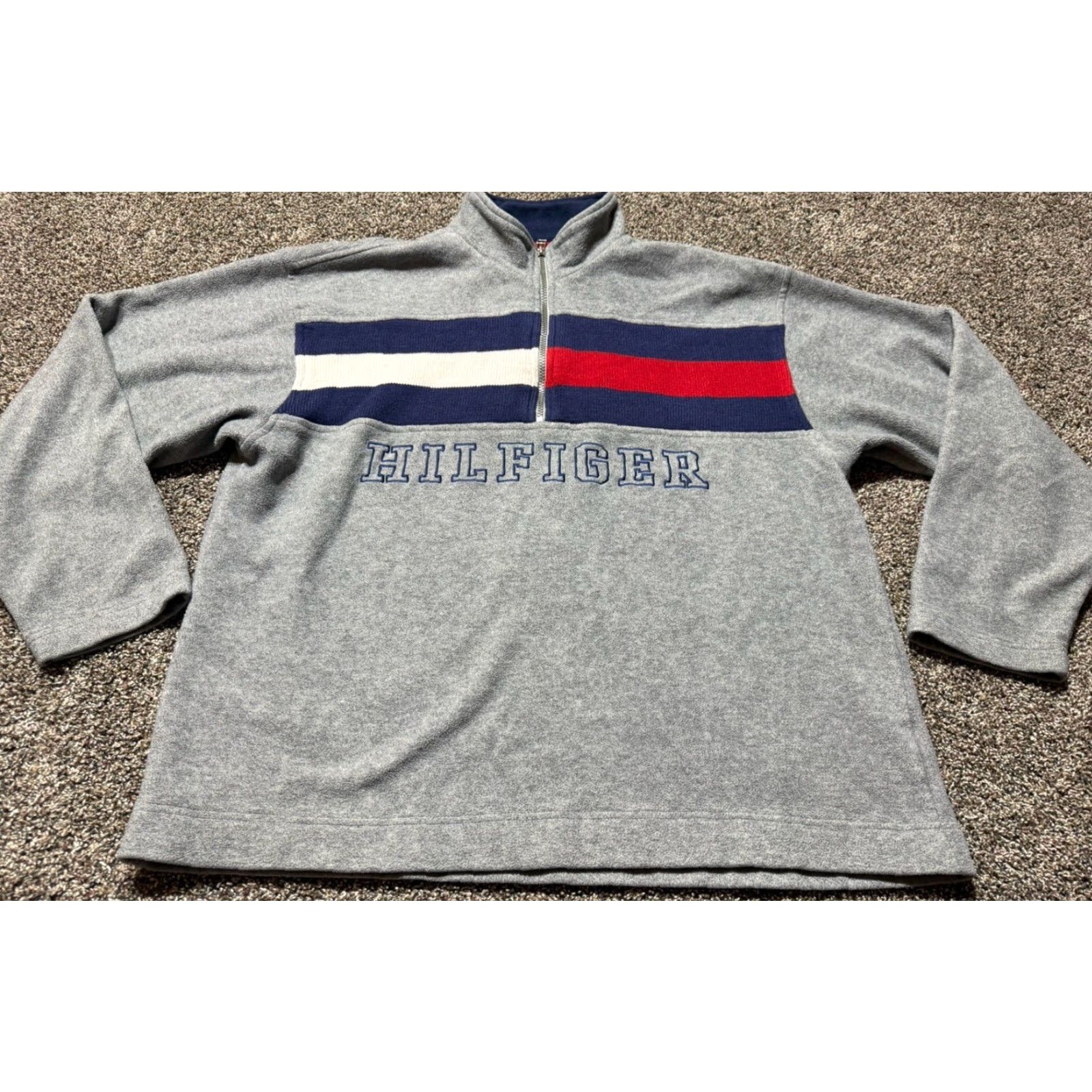 Tommy Hilfiger VINTAGE Tommy Hilfiger Spellout 1/4 Zip Fleece Pullover XL Gray 90s Men’s Size US XL / EU 56 / 4 - 2 Thumbnail