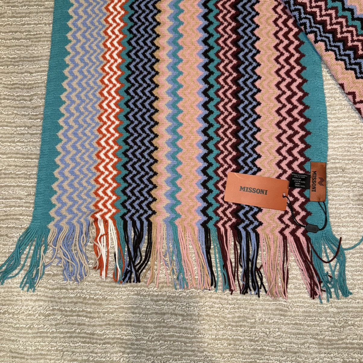 Missoni NEW Missoni Fringed Knit Wool Jacquard Zigzag Colorful Scarf Size ONE SIZE - 3 Thumbnail