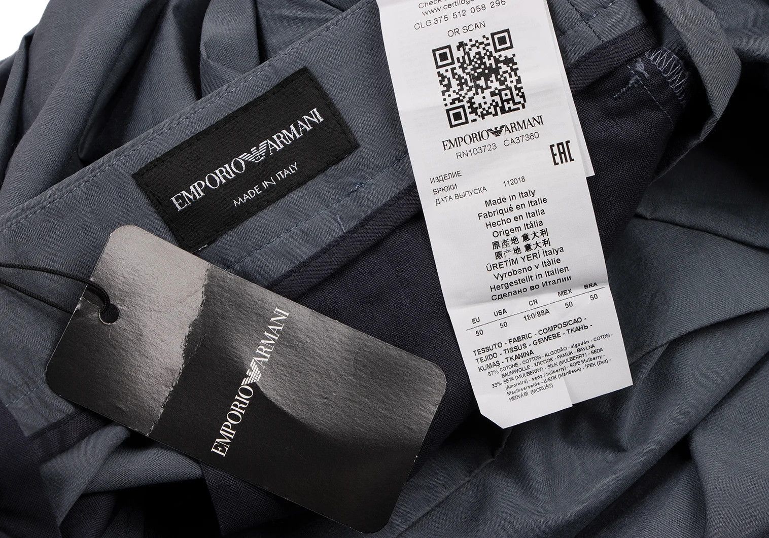 Emporio Armani Silk-Cotton Side Button Tuck Pants in Blue Gray Size 50 Size US 34 / EU 50 - 13 Thumbnail