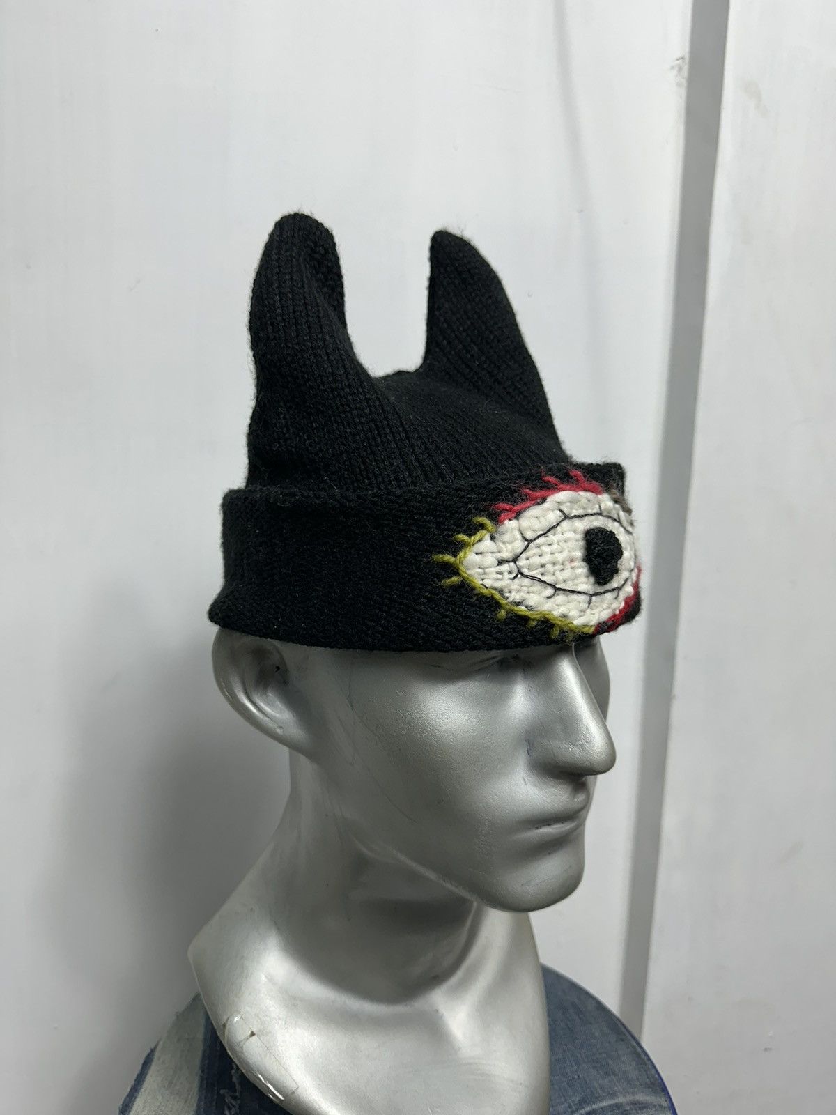 Handmade Custom Made Art Knitted Eye Devil Horn Beanie Hats Size ONE SIZE - 3 Thumbnail