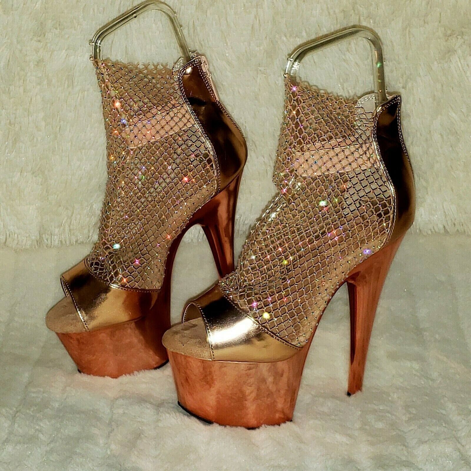 Adore 765RM Rose Gold Rhinestone Mesh Platform Sandals 7 Hi