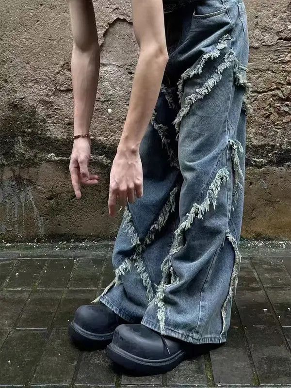 Japanese Brand VIBE Vintage fringe patchwork design wide leg baggy jeans Size US 34 / EU 50 - 2 Thumbnail
