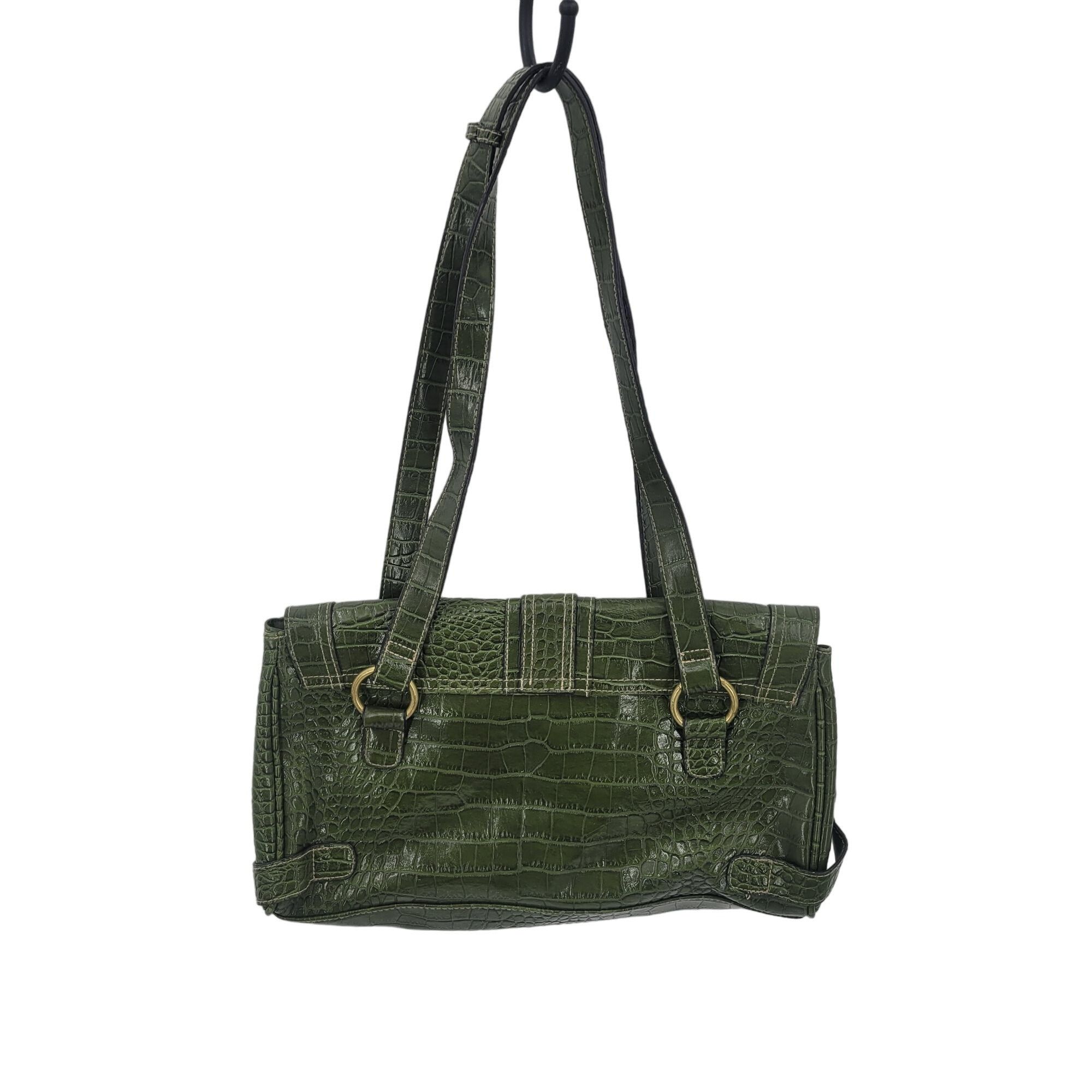 Vintage Vintage Green Vegan Faux Croc Shoulder Bag Satchel Gold Buck Size ONE SIZE - 2 Thumbnail