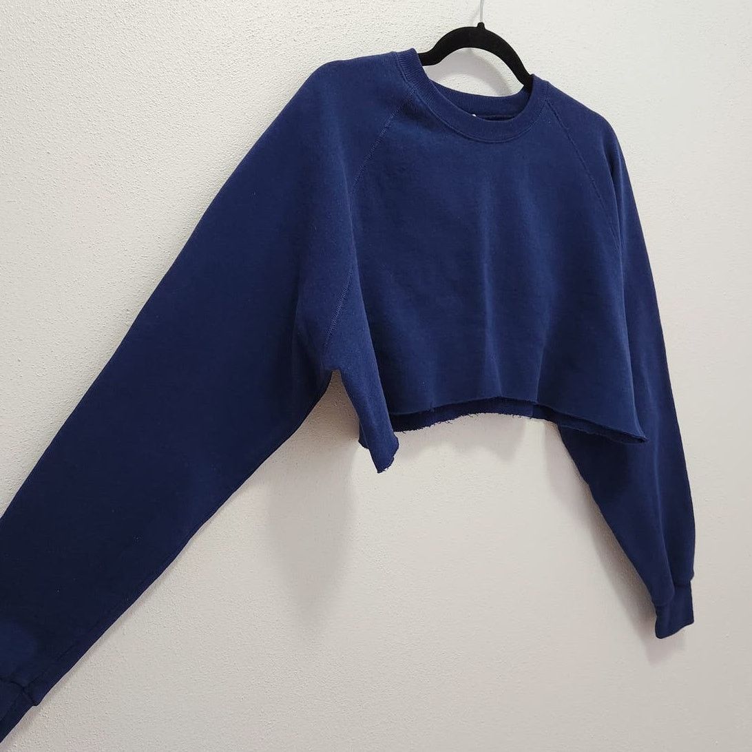 Vintage Vintage Raglan Crewneck Sweatshirt Cropped Blue Workout Size XL / US 12-14 / IT 48-50 - 2 Thumbnail