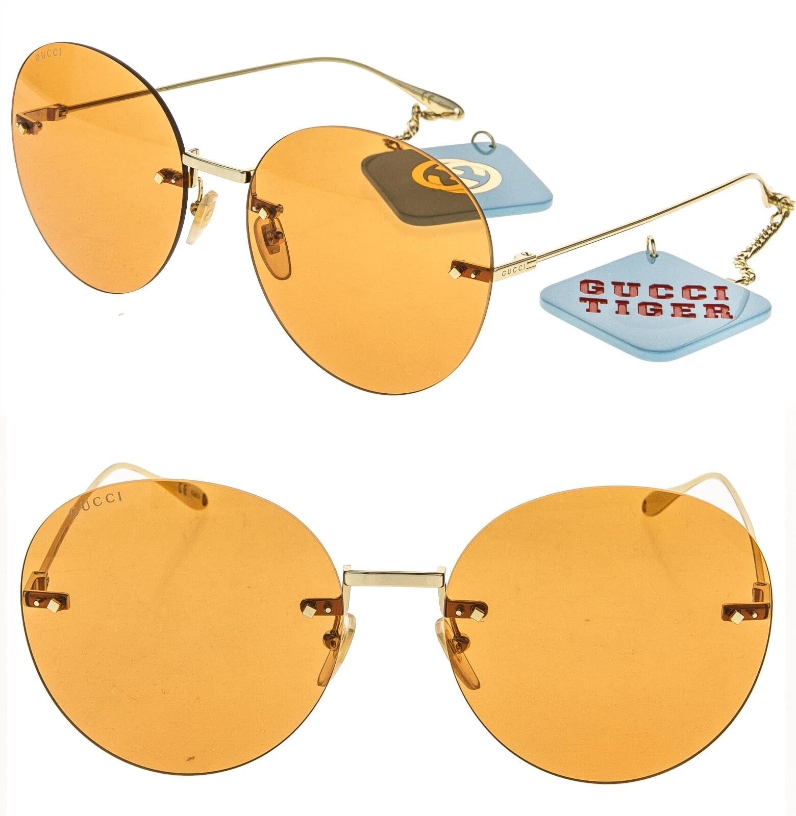 Gucci GUCCI GG1149S 1149 Gold Orange Metal Logo Charm Pendant 007 Size ONE SIZE - 1 Thumbnail