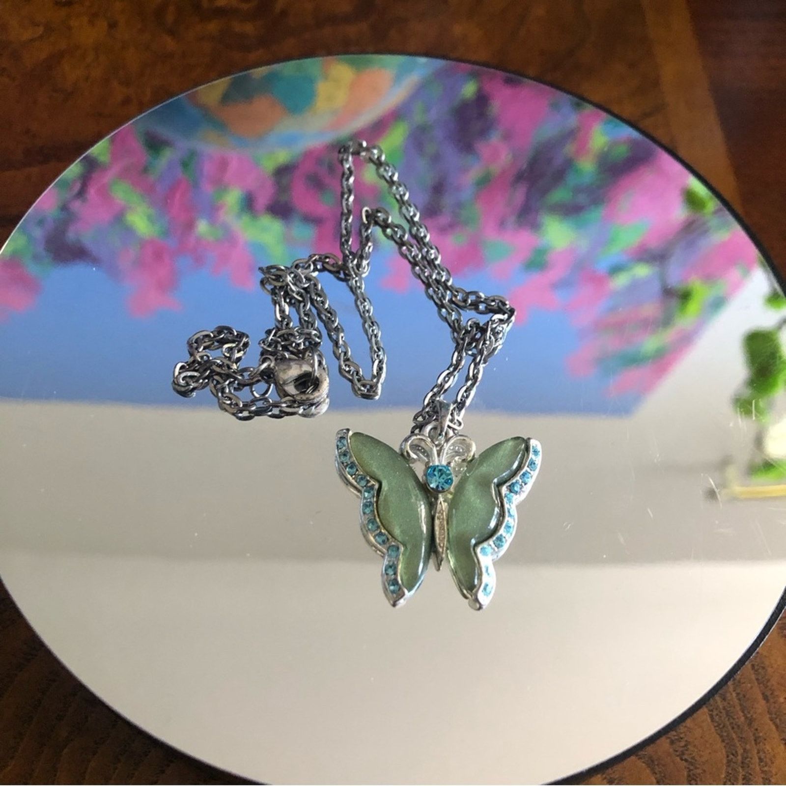 Other Sparkle green enamel blue rhinestone butterfly necklace Size ONE SIZE - 2 Thumbnail