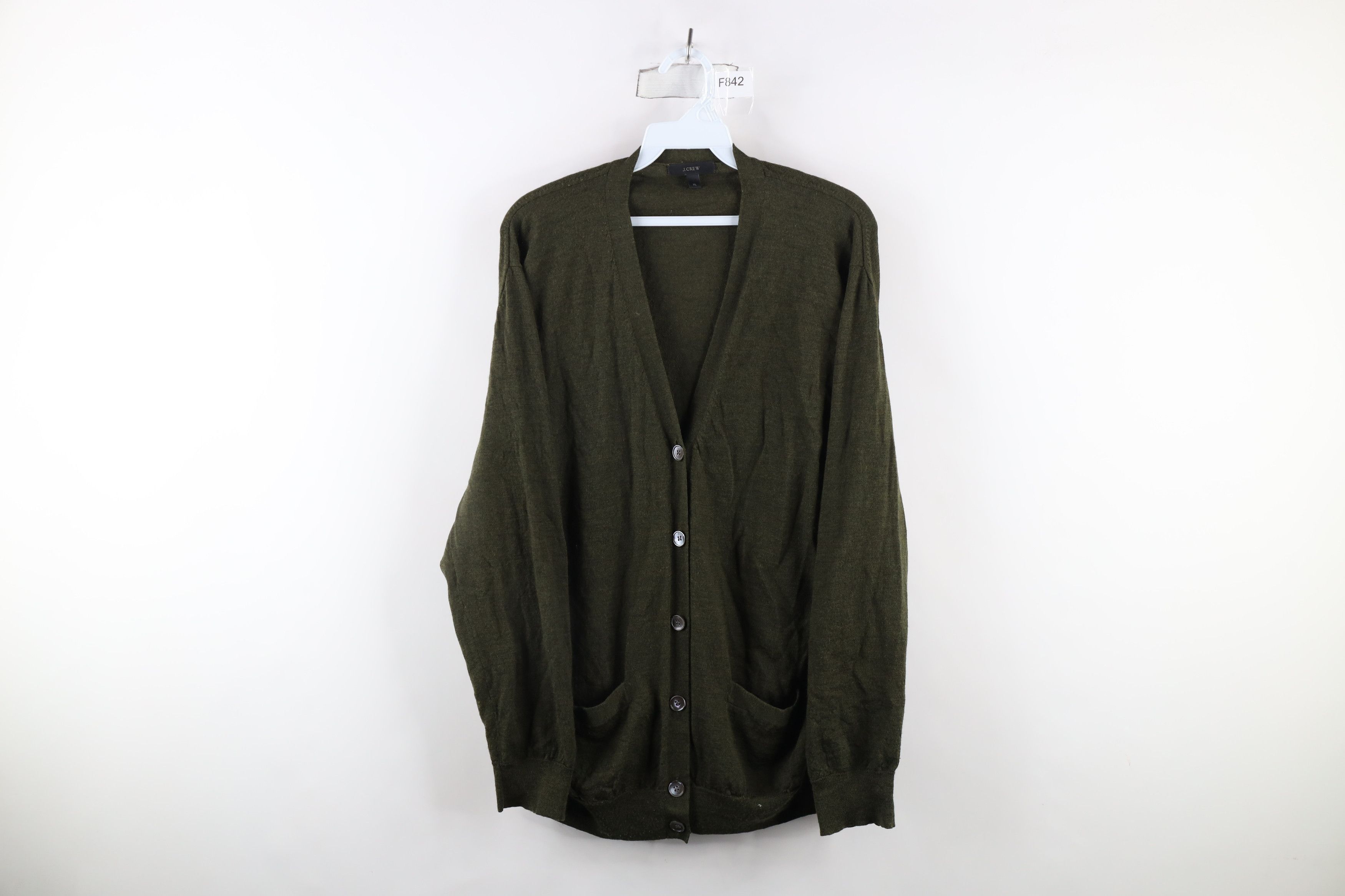 J.Crew × Vintage J Crew Blank Merino Wool Knit Cardigan Sweater Green Size XL / US 12-14 / IT 48-50 - 1 Thumbnail