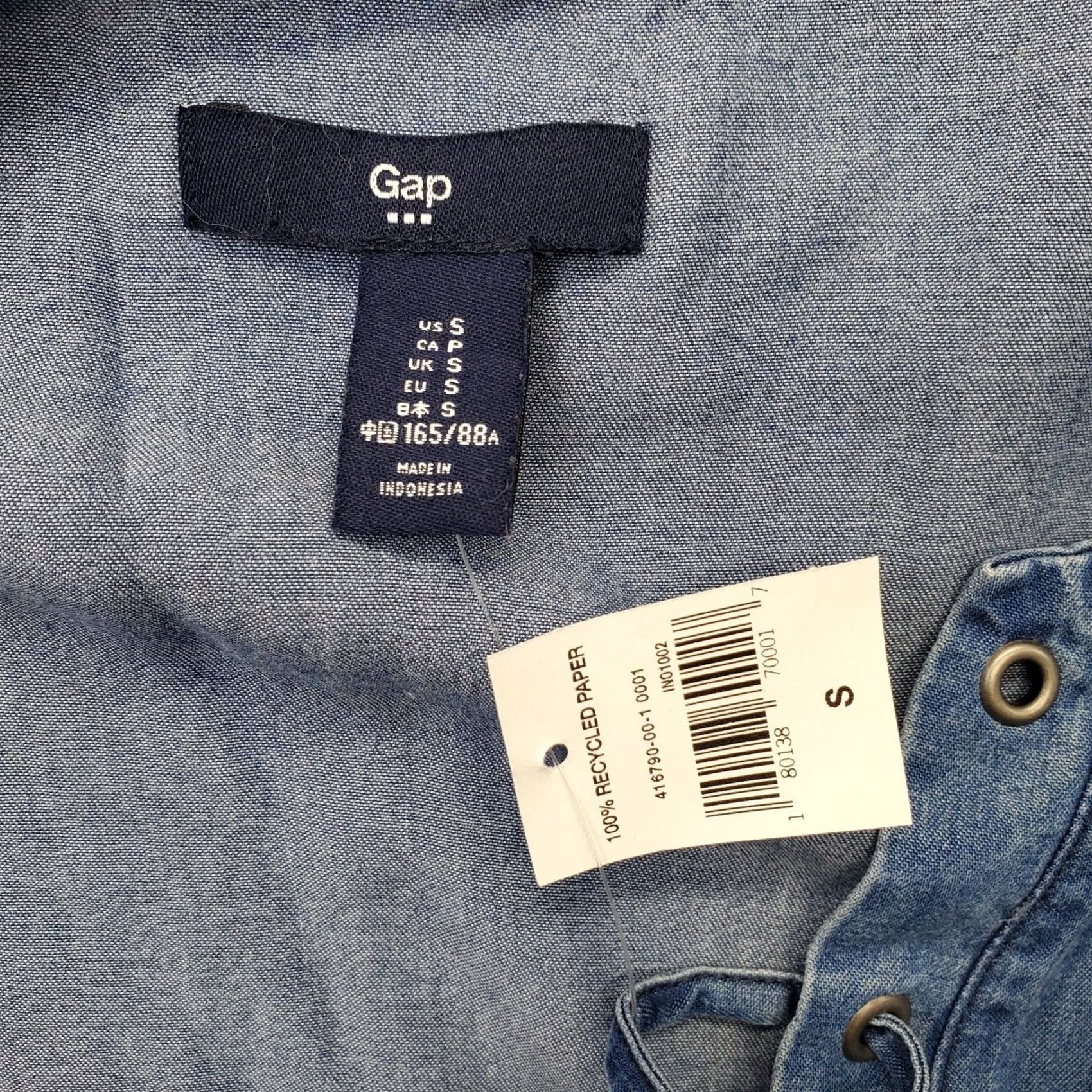 Gap Gap Shift Dress Womens Small Blue Denim Cuffed Sleeve Round Neck Lace Up Front Size S Womens Jeans Dress Size S / US 4 / IT 40 - 3 Thumbnail