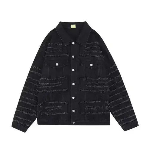 VIBE Black Stacked Distressed Ripped Denim Jacket Size US M / EU 48-50 / 2 - 2 Thumbnail
