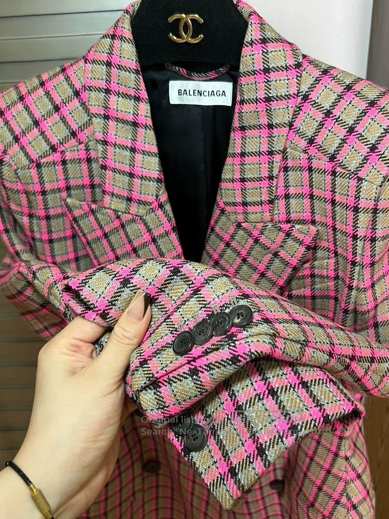 Balenciaga Balenciaga Plaid Double-Breasted Sandglass Blazer Coat Size XS / US 0-2 / IT 36-38 - 4 Thumbnail