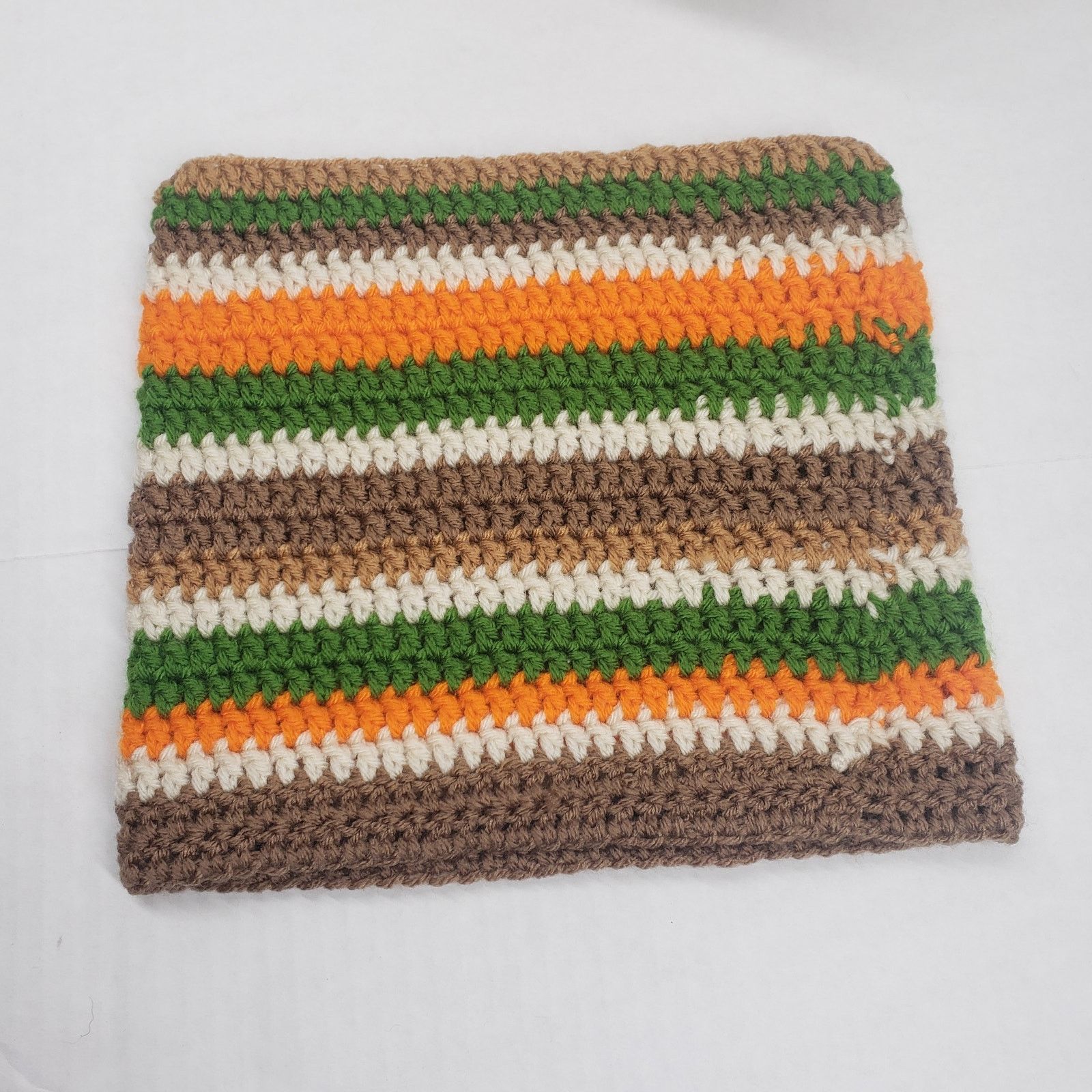 Handmade Cat Ear Beanie Crochet Hat Brown Green Stripe Handmade Knit Size ONE SIZE - 10 Thumbnail