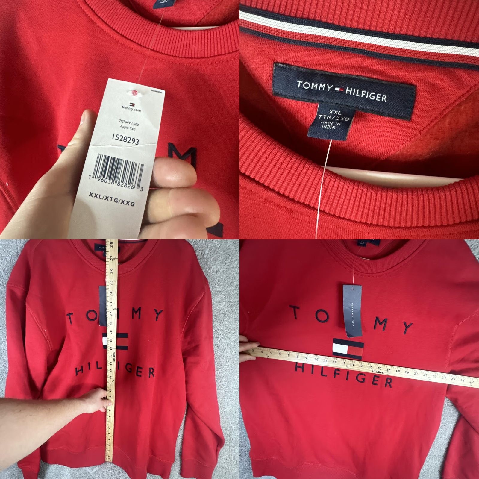 Tommy Hilfiger Tommy Hilfiger Mens Sweatshirt Crewneck 2XL Red Big Flag Logo Pullover Fleece Knit Regular Size US XXL / EU 58 / 5 - 8 Thumbnail