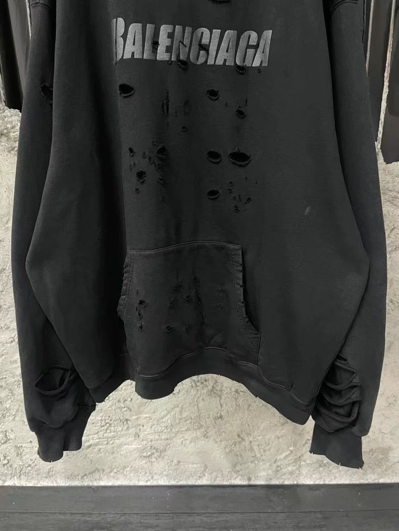 Balenciaga Balenciaga Black Distressed Logo Hoodie-2505 Size US S / EU 44-46 / 1 - 4 Thumbnail