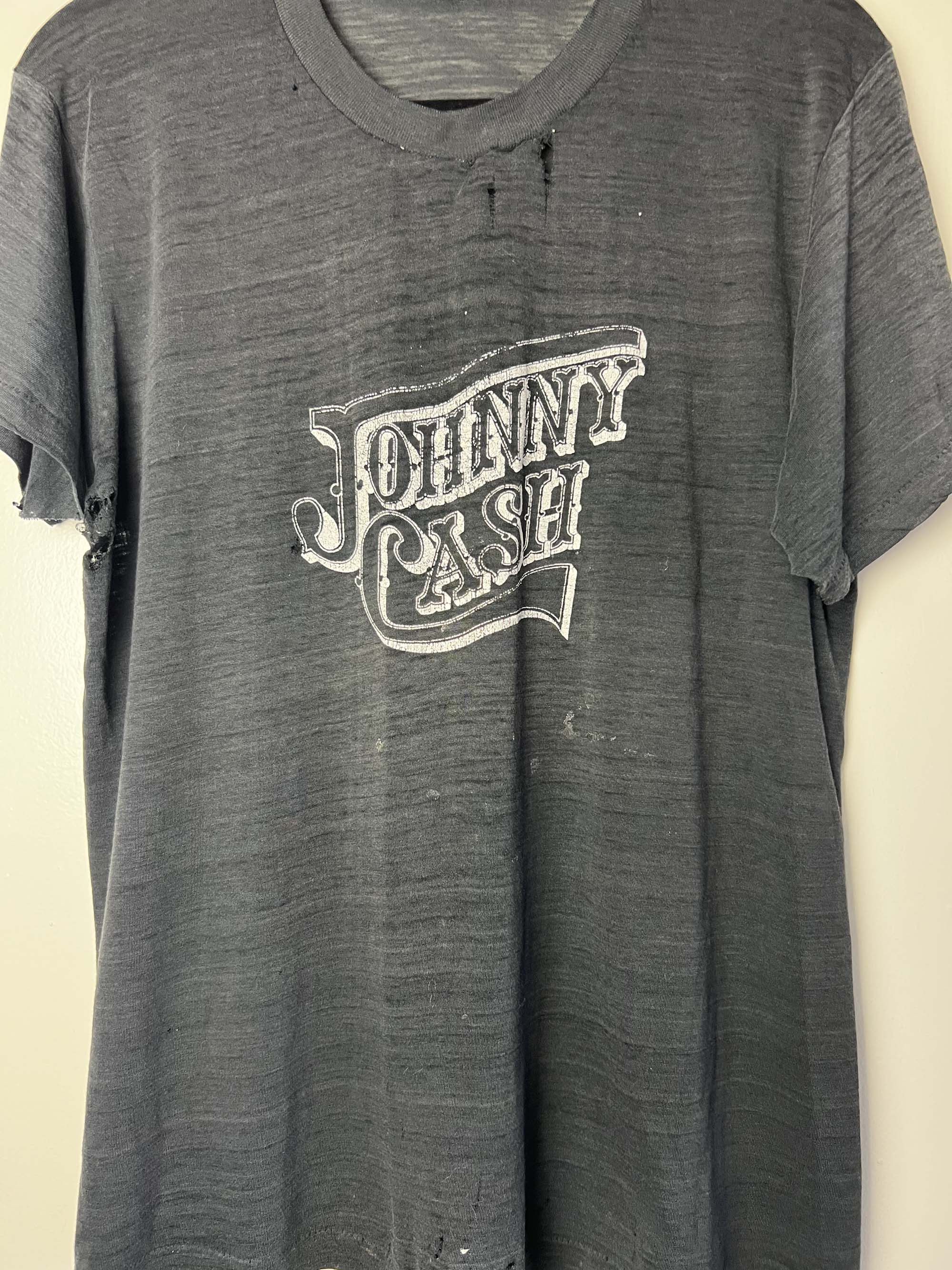 Vintage RARE Vintage 1980's Johnny Cash Ultra Thin T-Shirt Size US M / EU 48-50 / 2 - 2 Thumbnail
