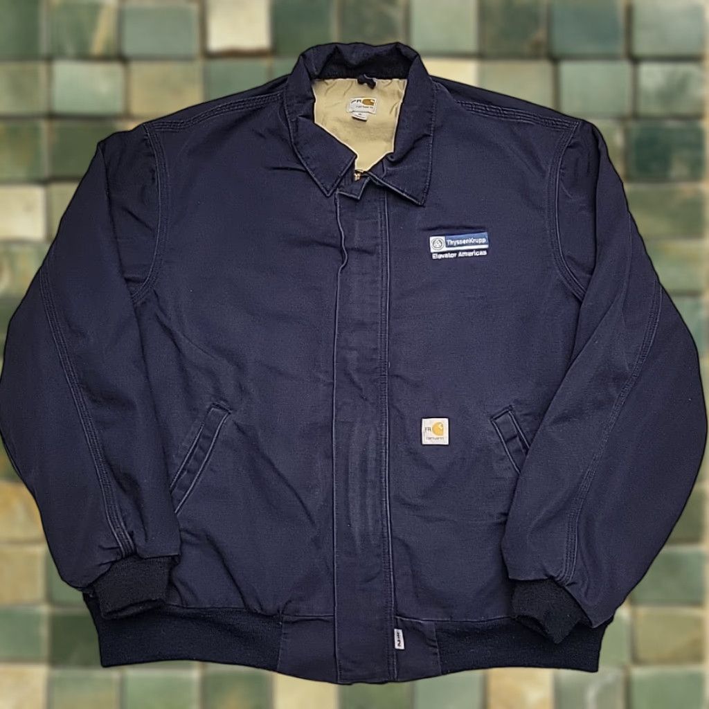 Carhartt Carhartt Flame Resistant Jacket Mens XL Navy Canvas Bomber FRJ020 DNY Workwear Jacket Size US XL / EU 56 / 4 - 1 Thumbnail