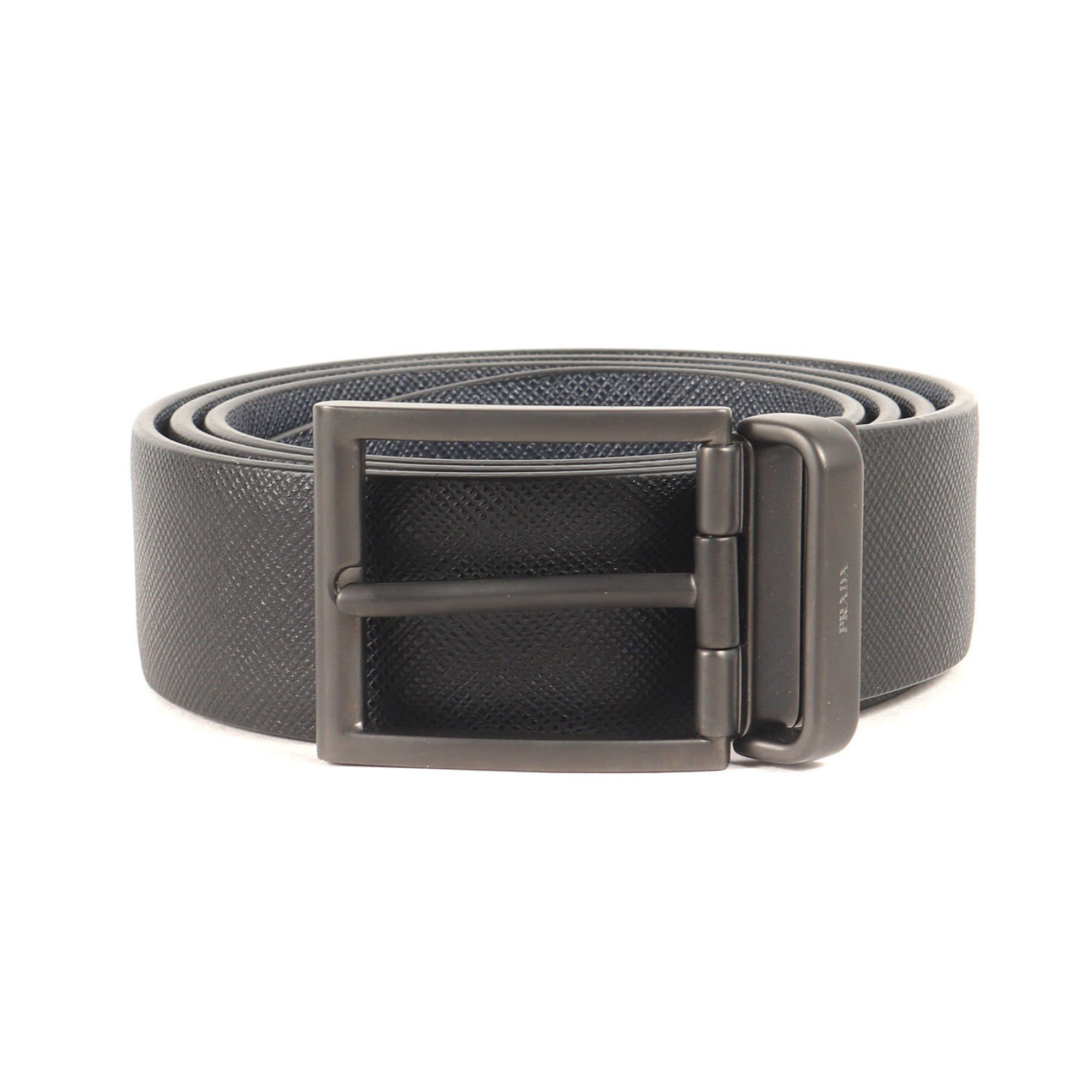 image of Prada Belt Size: 95 (38) Square Buckle Saffiano Leather / Black, Women's
