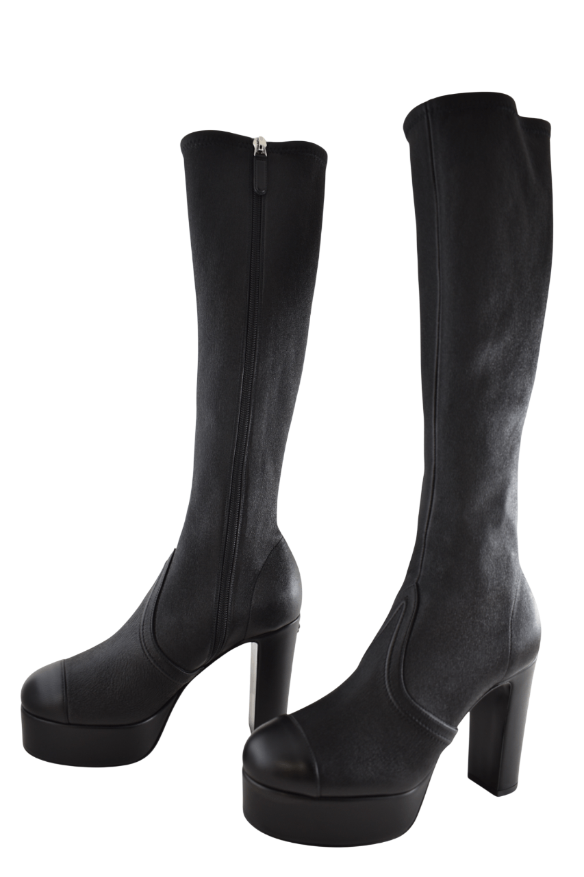 Chanel 24K Lambskin CC Platform Block Heel Knee High Boots 37.5C Size US 7.5 / IT 37.5 - 13 Thumbnail