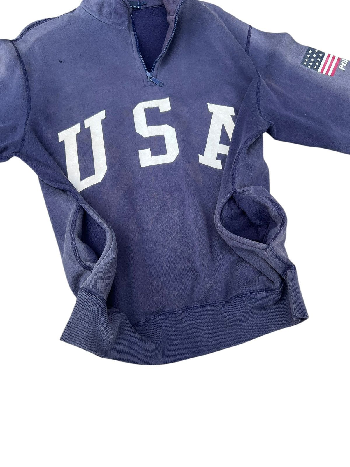 Polo Ralph Lauren Trashed 90s Polo Ralph Lauren Sun Faded Pull Over Sweatshirt Size US L / EU 52-54 / 3 - 10 Thumbnail