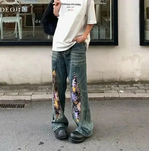 Other Baggy Patchwork Embellished Wide Leg Jeans Size US 32 / EU 48 - 5 Thumbnail