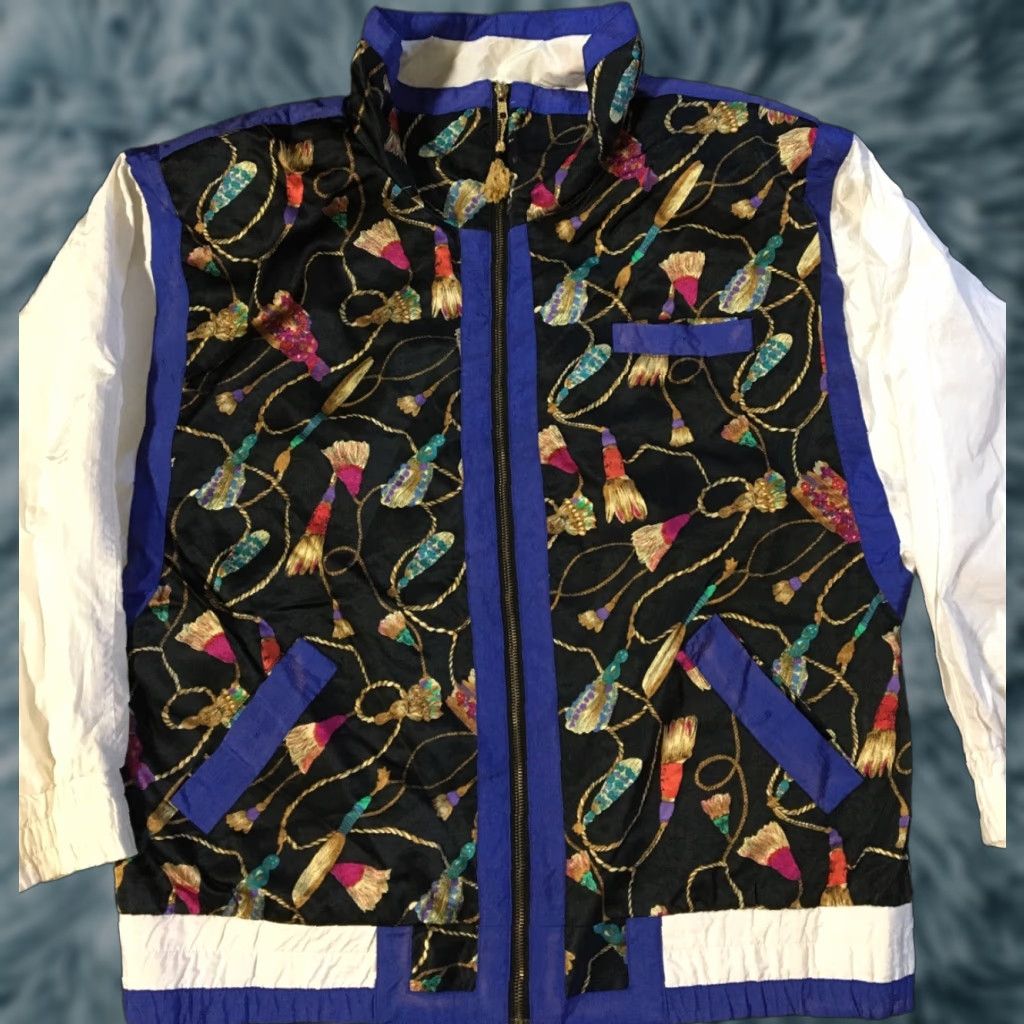Vintage VINTAGE Kaos Jacket Womens L 80s 90s Gold Rope Tassel Windbreaker Black USA Abstract Art Hip Hop Size L / US 10 / IT 46 - 1 Thumbnail
