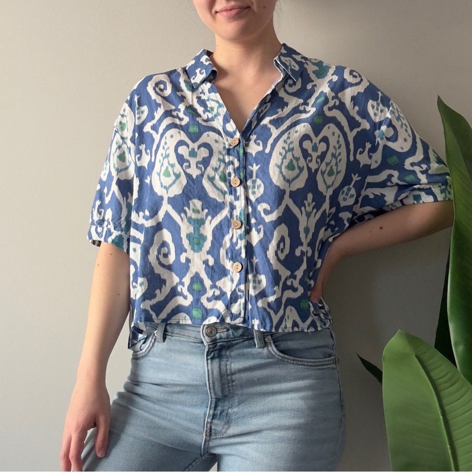 Other Christian Siriano Blue and White Button Down Shirt Abstract Size L / US 10 / IT 46 - 1 Thumbnail