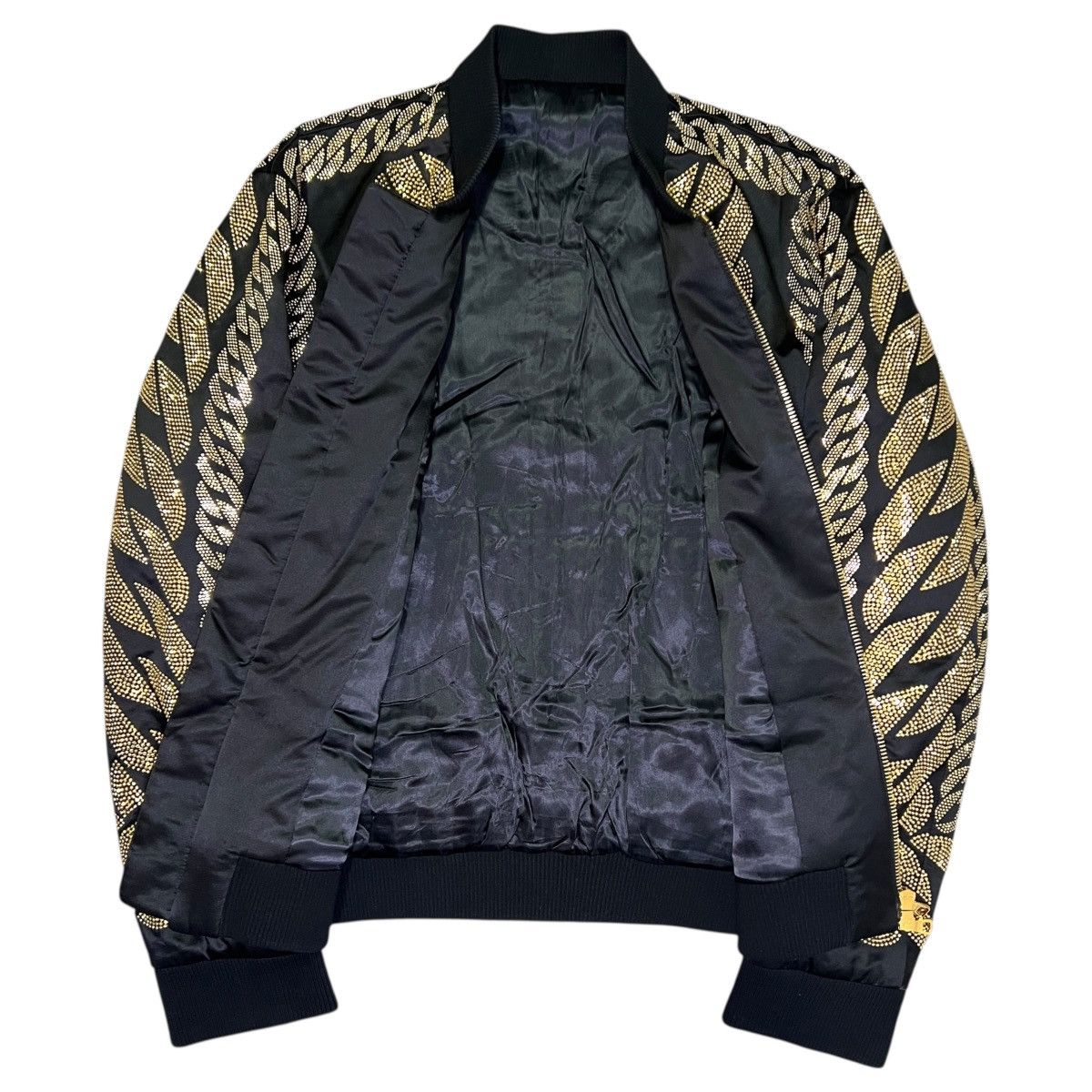 Balmain BALMAIN PARIS Gold Studded-Chain Satin Bomber Jacket Size US M / EU 48-50 / 2 - 5 Thumbnail