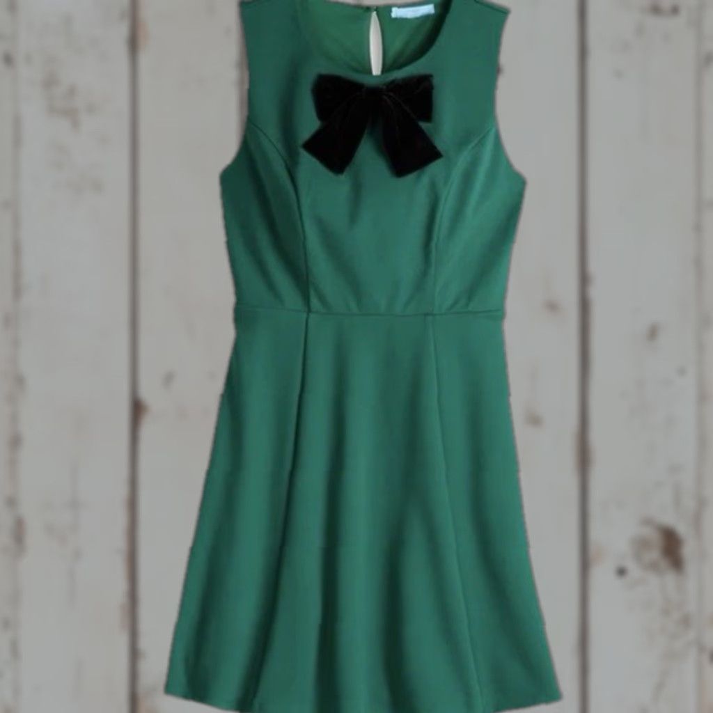 Vintage Draper James XL Green Sleeveless Velvet BLACK BOW TIE Ponte Dress pockets Flared Size XL / US 12-14 / IT 48-50 - 1 Thumbnail