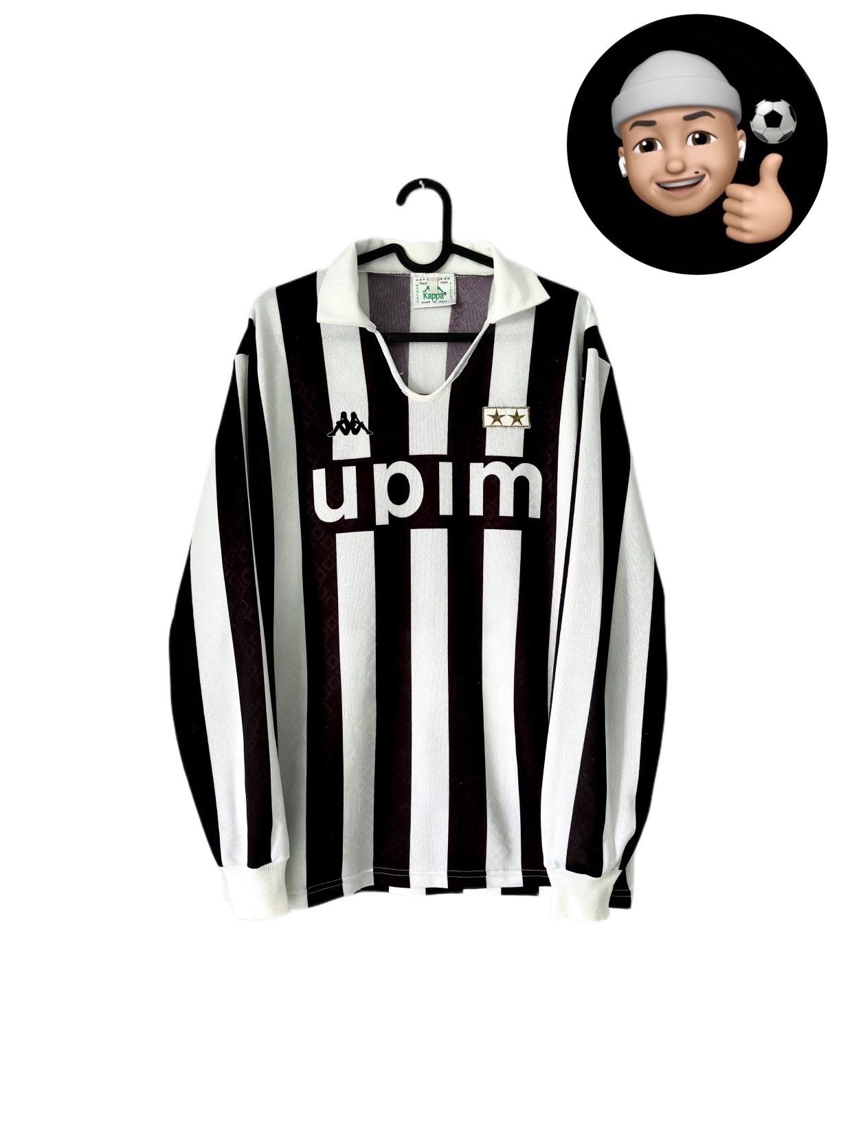 image of 1989 1991 Juventus Italy Kappa Vintage Long Soccer Jersey in Black, Men's (Size XL)