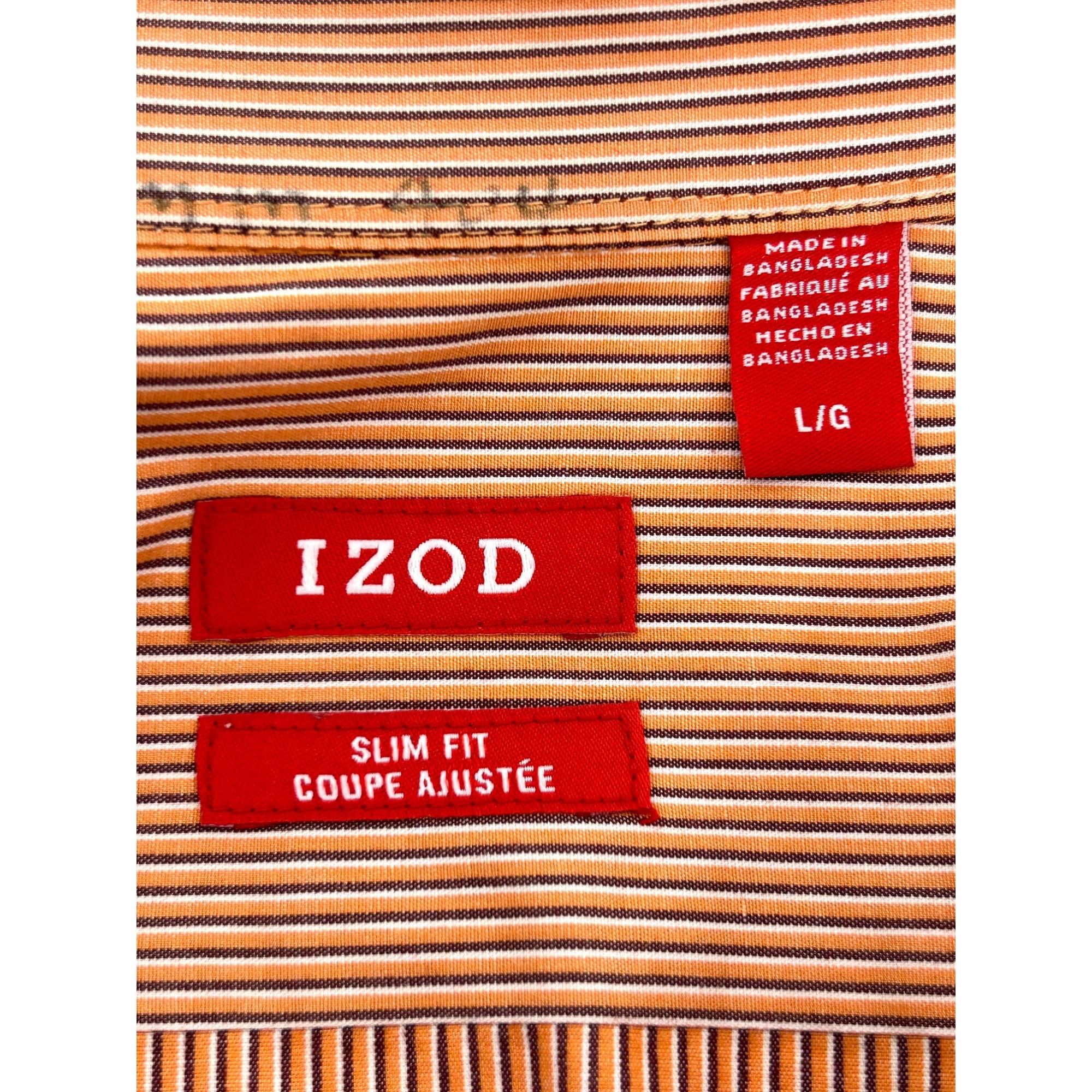 Izod IZOD Men’s Button Up Shirt Orange White Striped L Slim Contr Size US L / EU 52-54 / 3 - 3 Thumbnail