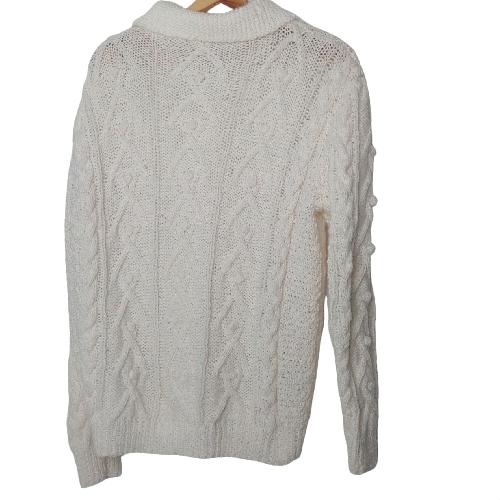 Vintage VINTAGE Handmade Women's Fisherman Cardigan Sweater Large Aran Cable Knit Ivory Fall Winter Size S / US 4 / IT 40 - 7 Thumbnail
