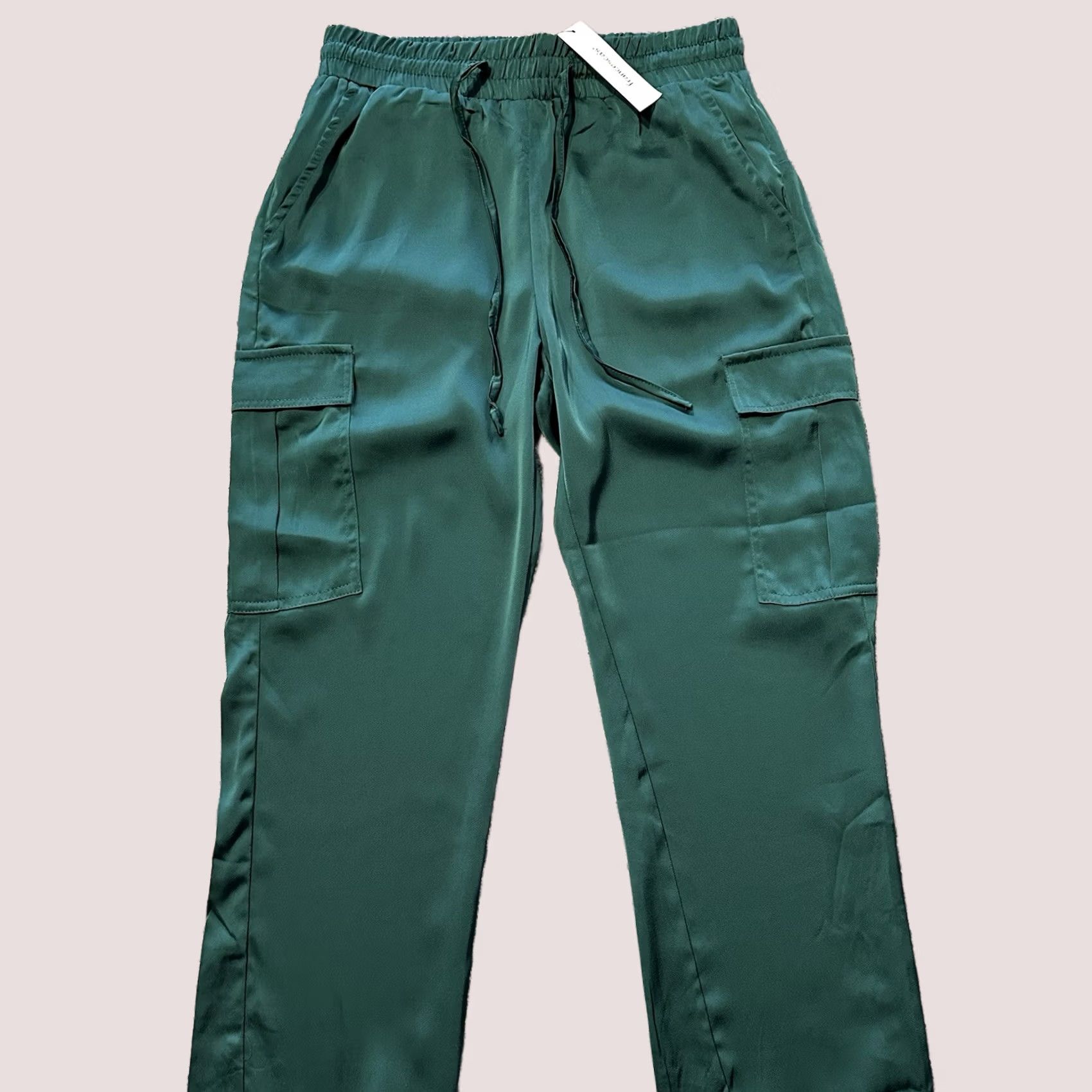 Vintage francesca's Green Satin Cargo Joggers Pants Womens S 27x28 Drawstring Pockets Size 27" / US 4 / IT 40 - 1 Thumbnail