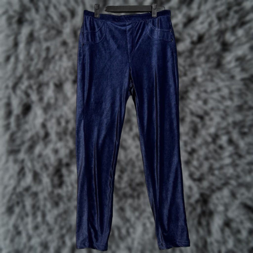 ASH DASH Y2K Glam Velour Pants Lounge Casual 90s 70s Style Womens M Blue Polyester Spandex Size 32" / US 10 / IT 46 - 1 Thumbnail