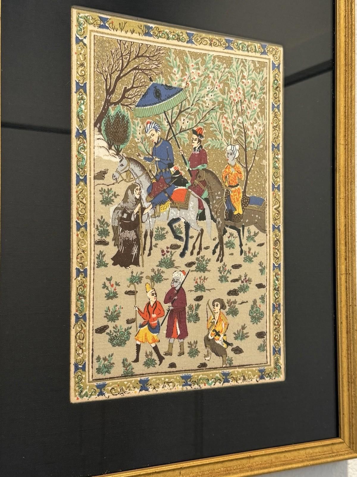 Designer Persian Miniature Painting Royal Procession Tapestry Silk Size ONE SIZE - 3 Thumbnail