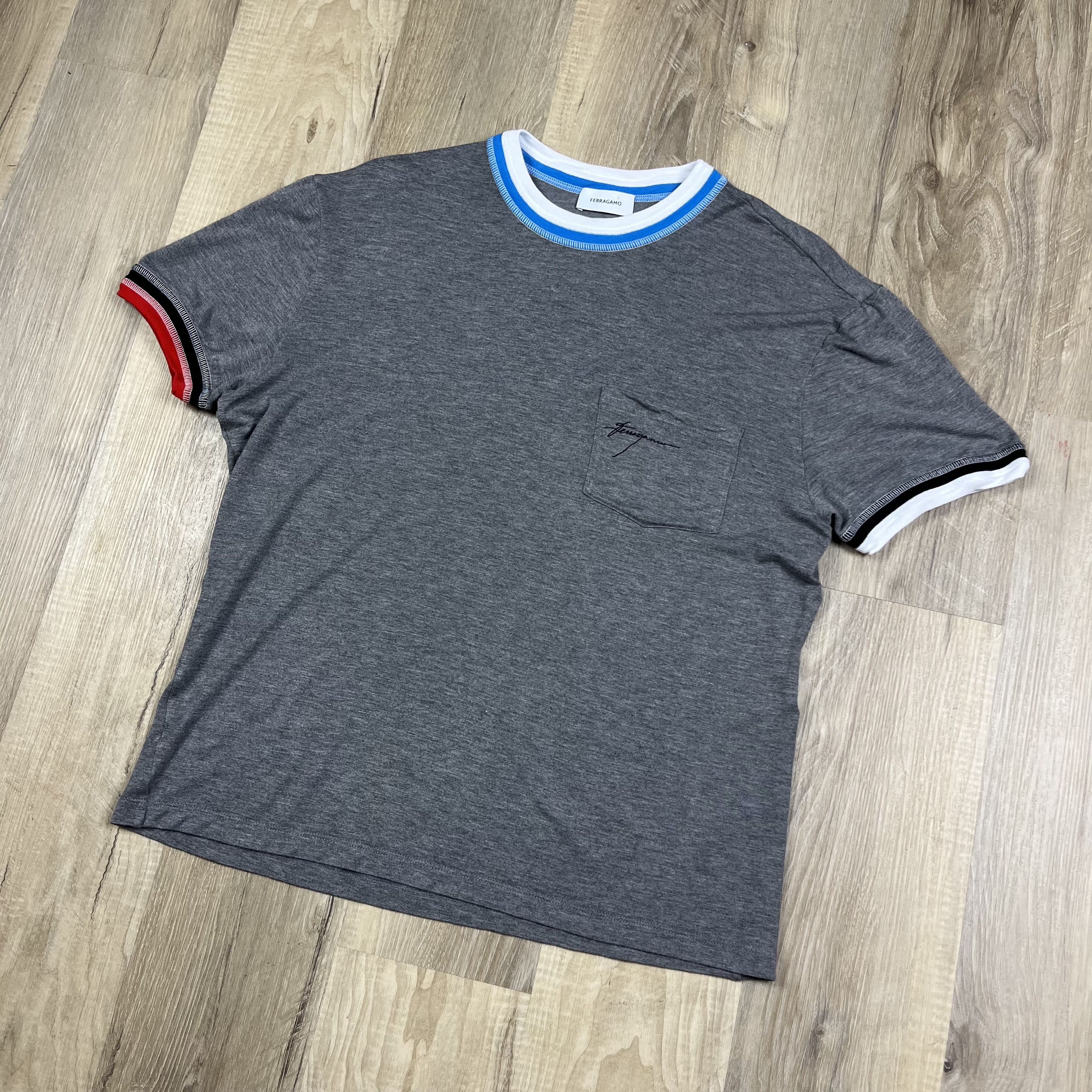 Salvatore Ferragamo Ferragamo Colour Block Trim T-shirt Grey Multicolour Viscose Size US XL / EU 56 / 4 - 1 Thumbnail