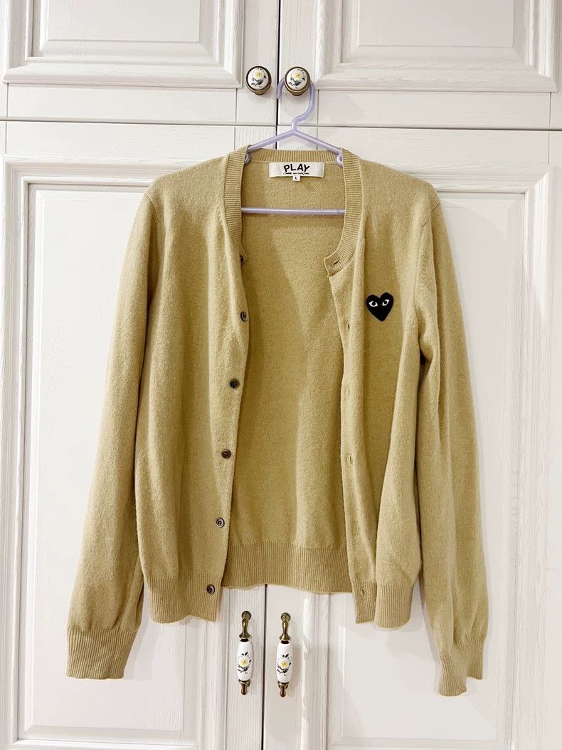 Comme Des Garcons Black Heart Beige Pure Wool Cardigan