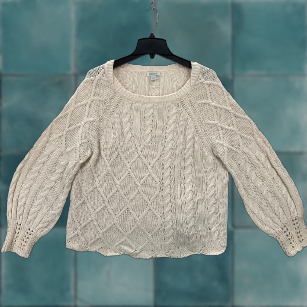 Vintage Sundance Cable Knit Sweater Women's Large Light Beige Merino Wool Nylon Blend Size L / US 10 / IT 46 - 1 Thumbnail