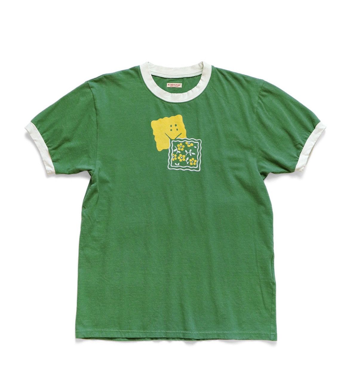 image of Kapital Peckish Rainbowy Tenjiku Ringer T-Shirt Green, Men's (Size XL)