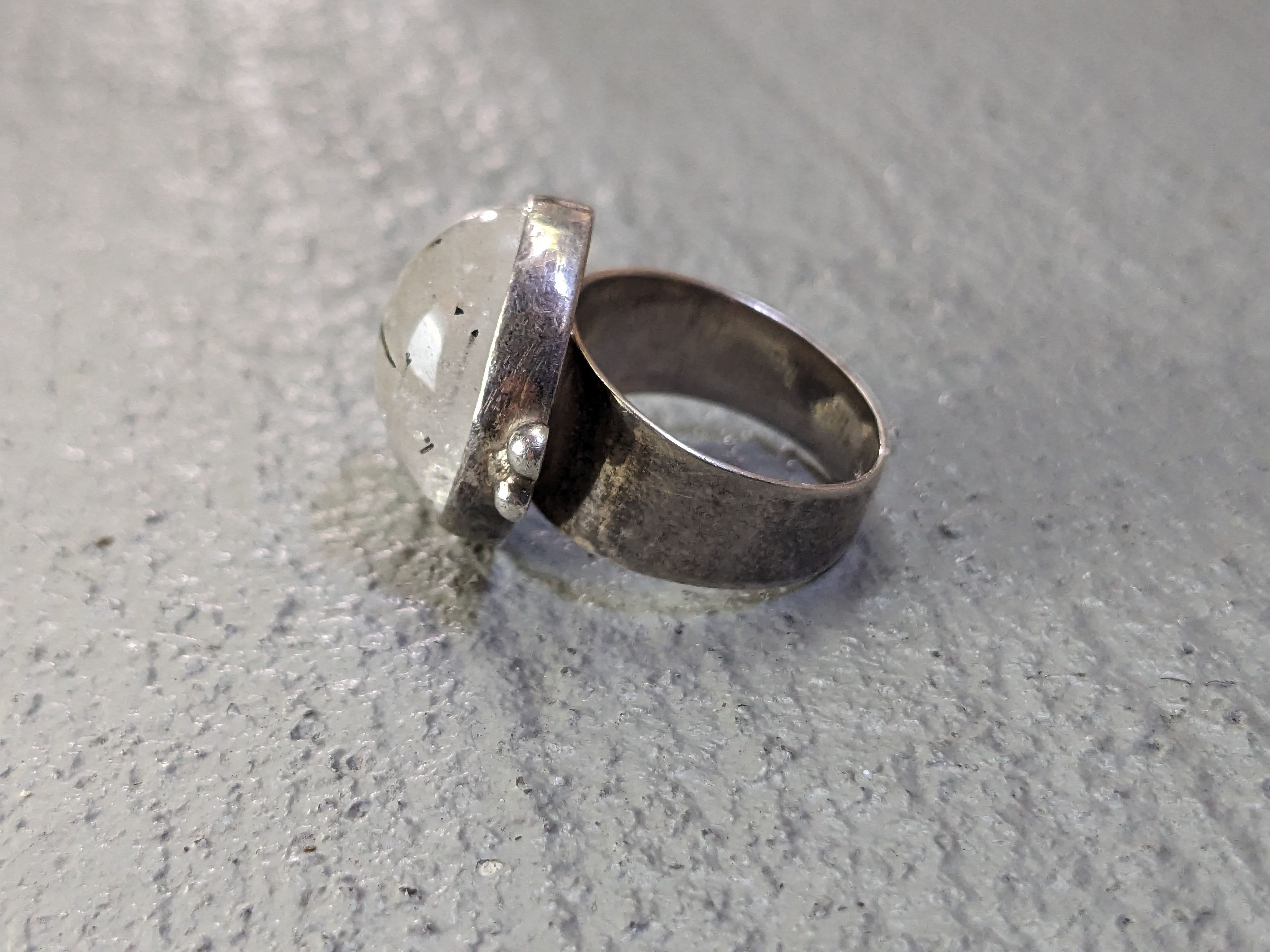 Jewelry Sterling Silver Ring Size 6 Rutilated Quartz Round Modern Size ONE SIZE - 5 Thumbnail