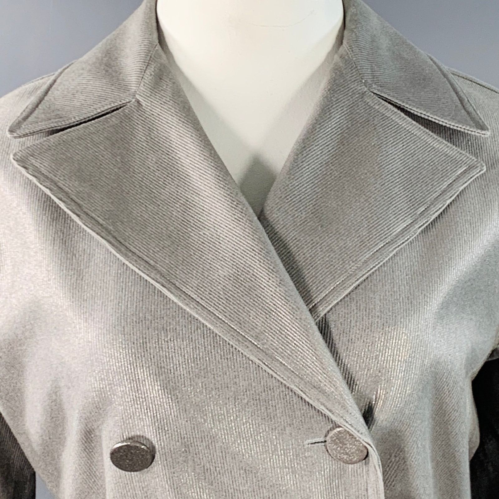 Alaia ALAIA Grey Silver Cotton Twill Belted Double Breasted Coat Size L / US 10 / IT 46 - 2 Thumbnail