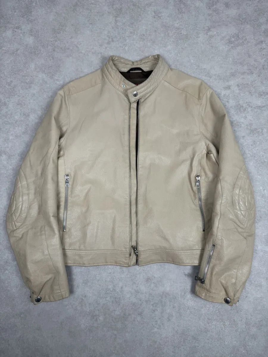 Prada SS2000 Prada Beige Padded Biker Leather Jacket Size US L / EU 52-54 / 3 - 9 Thumbnail