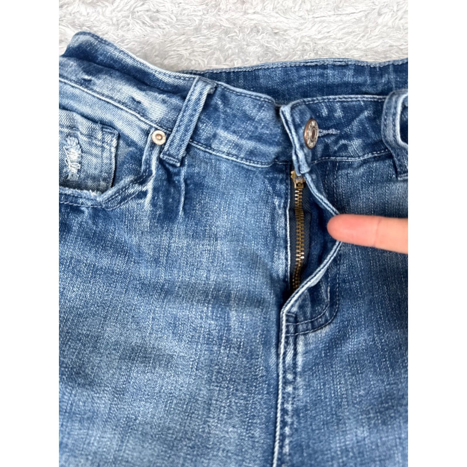 Vintage Womens Jeans Blue Denim Wide Leg Flared Distressed Mid Rise 27x28 Cotton Blend 6 Regular 5-Pocket Design Jeans Size 28" / US 6 / IT 42 - 5 Thumbnail