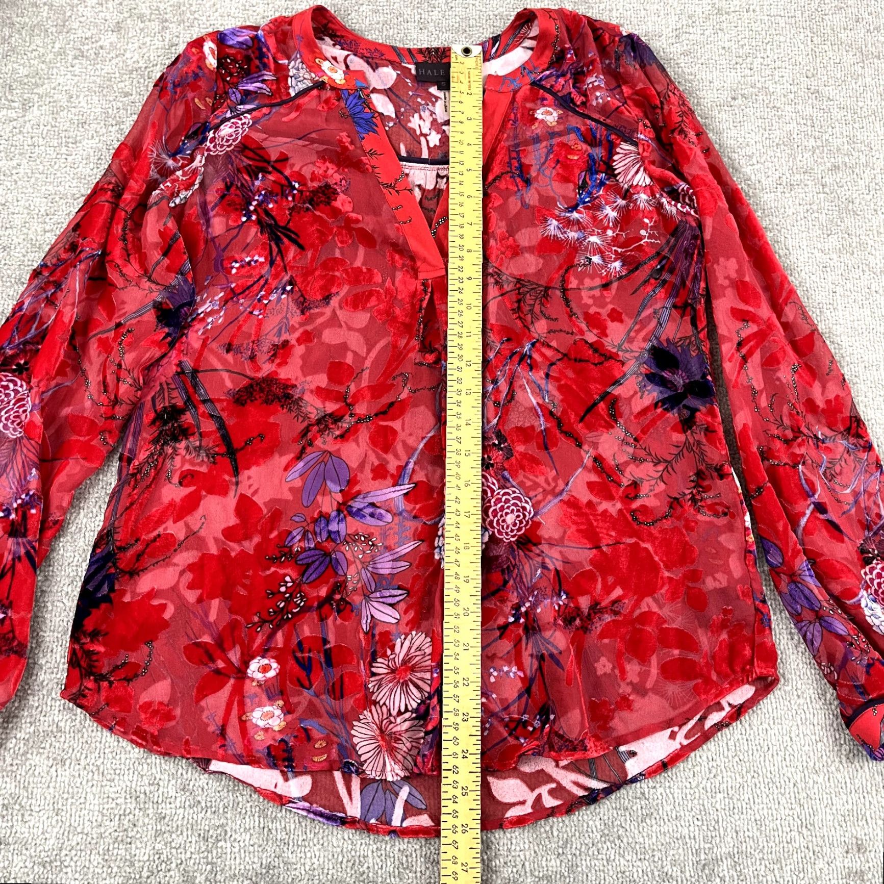 Vintage VINTAGE HALE BOB Shirt Women's Small Silk Viscose Velvet Sheer Red Floral Blouse BOHO Top Size S / US 4 / IT 40 - 4 Thumbnail