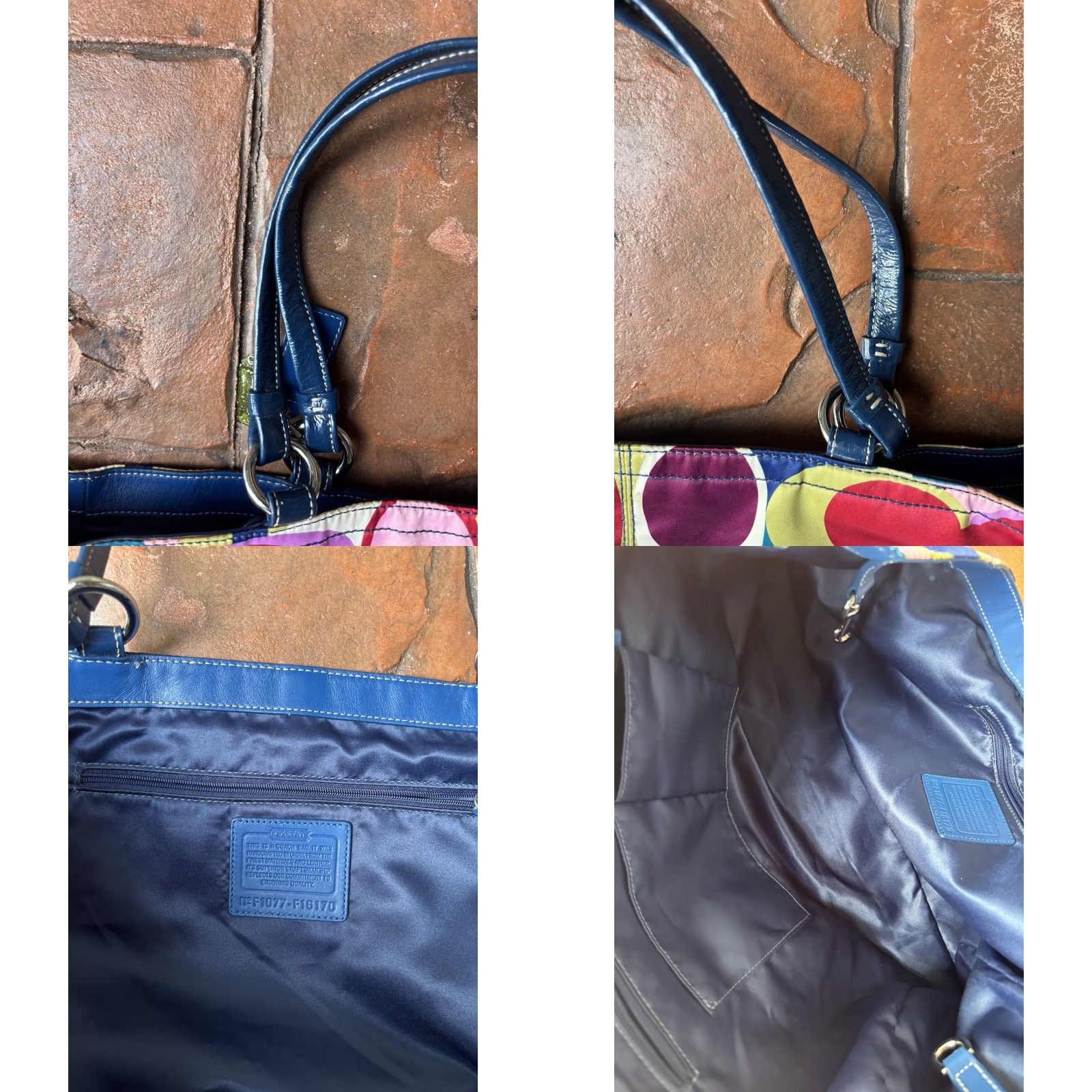 Coach Coach Poppy Signature Sateen Large Tote Shoulder Bag Scarf Print Bag Charm Multicolor Satin Leather Blue Handles Womens Shoulder Bag Medium Size ONE SIZE - 9 Thumbnail
