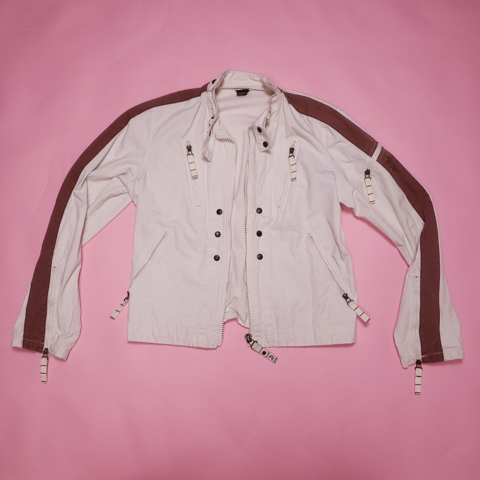 Diesel Vtg Diesel 90s white/ brown lightwght Mens racer jacket Size US L / EU 52-54 / 3 - 1 Thumbnail
