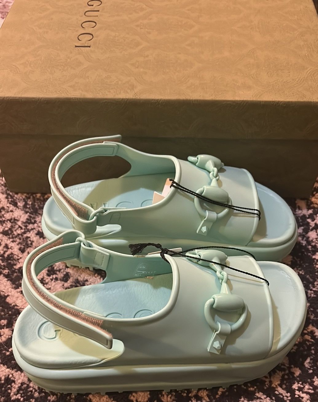 Gucci Gucci Horsebit Flatform Sandal Teal Cyan Size US 8 / IT 38 - 4 Thumbnail